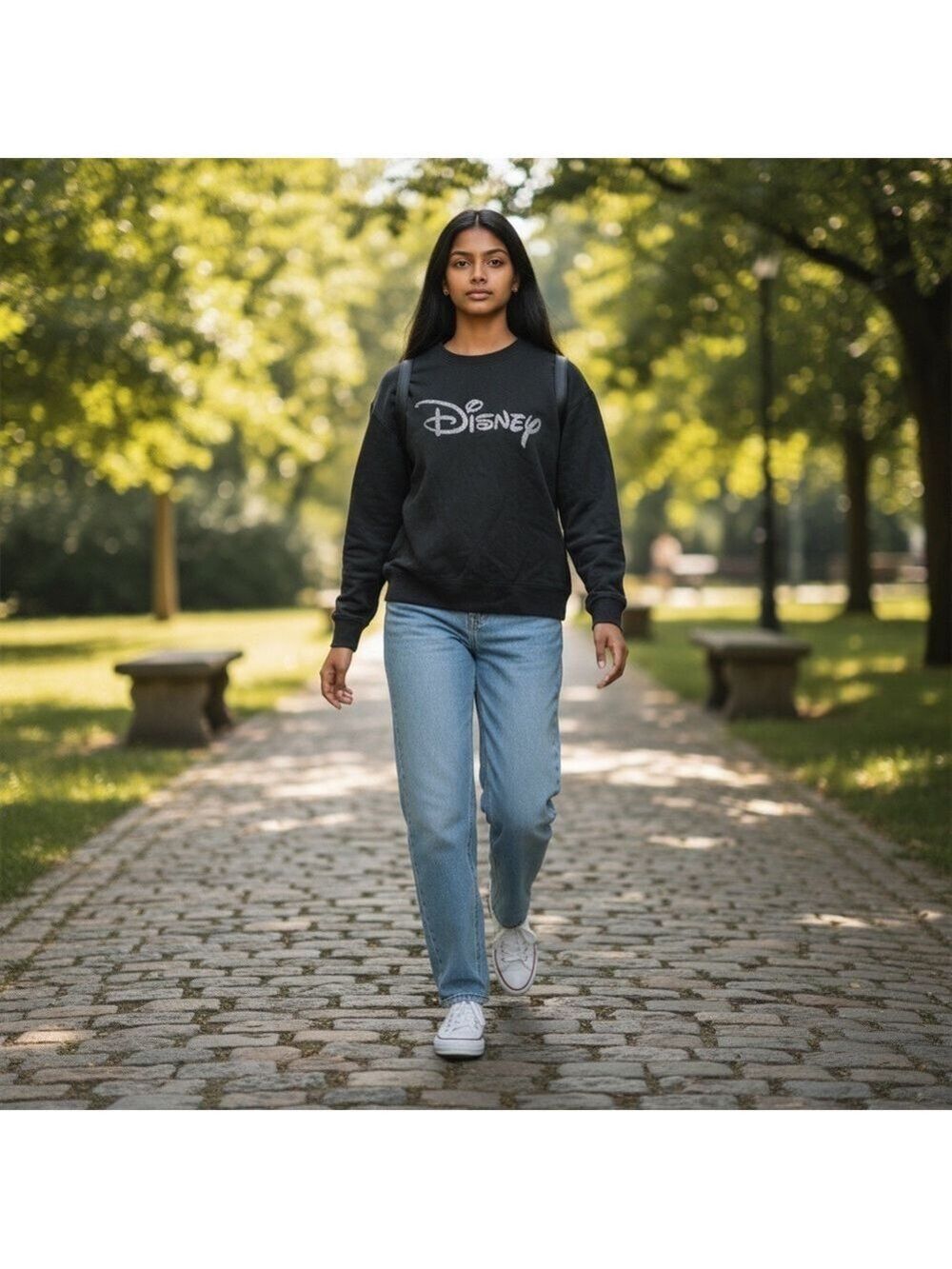 Disney Black with Silver Logo Long Sleeve Unisex Sweatshirt - Picture 5 of 12